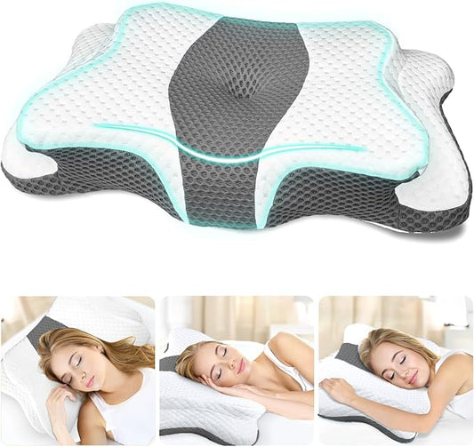 Cervical Neck Pillow for Pain Relief Sleeping, Contour Memory Foam Pillows, Ergonomic Side Sleeper Pillows for Adults, Orthopedic Neck Support Pillow for Back Stomach Sleepers-King Size&Grey