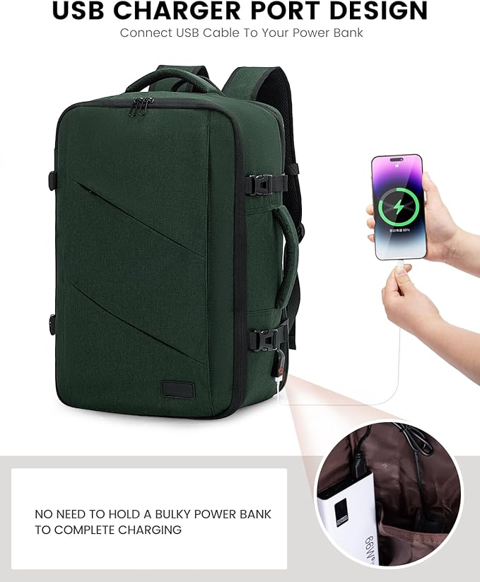 LOVEVOOK Carry on Travel Backpack, Large 40L for Men & Women Flight Approved with USB Charging Port&3 Packing Cubes, Large Suitcase Water Resistant Luggage Daypack Business Weekender Bag, Dark Green
