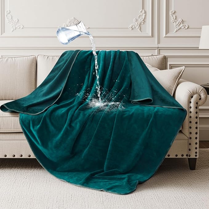 LOOBANI Waterproof Throw Blanket for Couch: Reversible Leakproof Couch Blanket 40" x 60", Soft Coral Fleece Bed Blanket Stain-Proof for Sofa Cover, Pet Accidents, Travel, Green