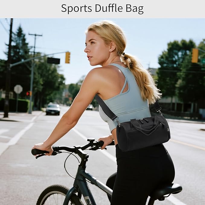 Mini Gym Bag for Women Girls Cute Small Duffle Bag 12'' with Multifunctional Pockets Workout Sport Bags Dance,Fitness,Yoga (Black)