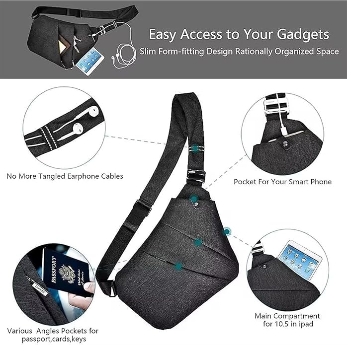 OSOCE Crossbody Sling Bag, Water-Resistant Anti Theft Chest Pack, Minimalist Commuter Daypack for Travel Hiking Work