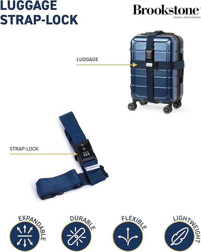 Brookstone Luggage Strap - 2-in-1 TSA-Approved Expandable Luggage Straps for Suitcases with Keyless 3-Digit Combination Lock, Size One Size, Blue