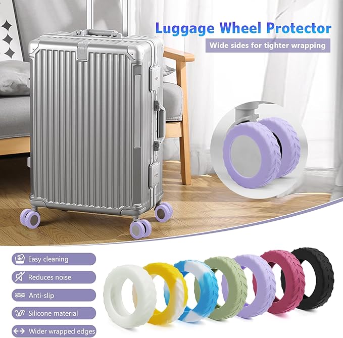 UMUST 16Pcs Luggage Wheel Covers,Silicone Cover for 2-2.4'' Suitcase Spinner Wheel, Upgrade Carry On Luggage Wheels Protector,Essential Travel Accessories (Purple)