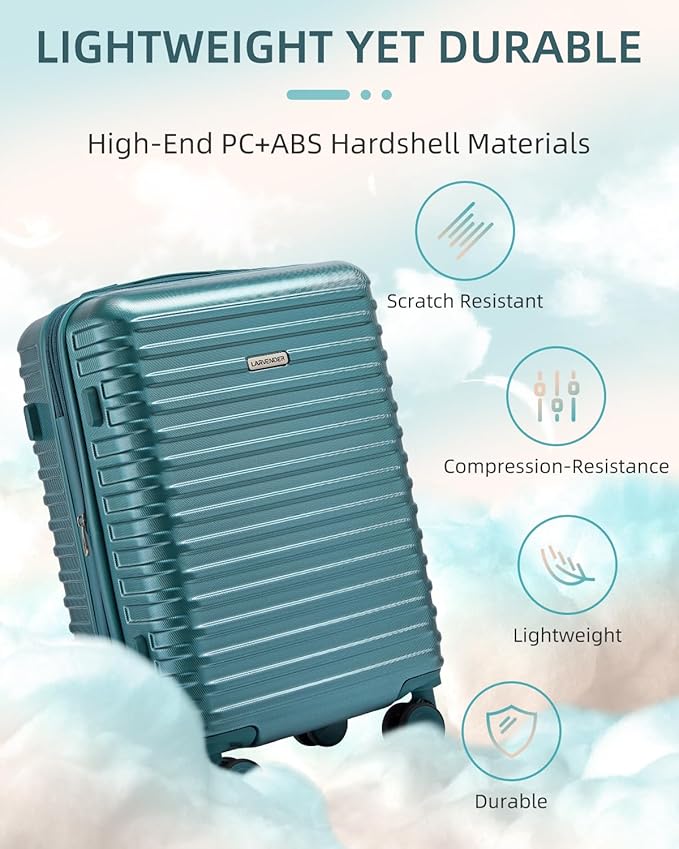 LARVENDER Carry on Luggage 22x14x9 Airline Approved, Expandable 20 Inch Hardside Suitcase with Wheels TSA Lock, PC+ABS Lightweight Carry on Suitcases for Women and Men, Lake Green (20/DB/TB)