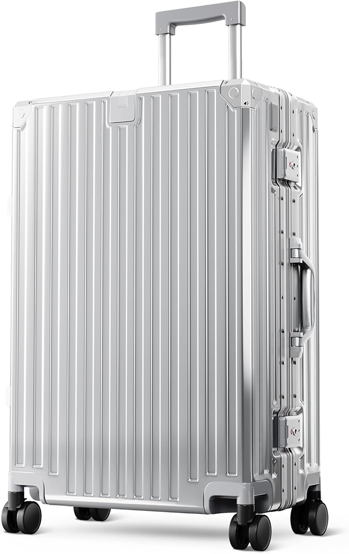 ALPHA CAMP 24 Inch Check-in Luggage, Dual Layer Aluminum Frame Luggage with TSA Spinner Wheels，3-Layer PC Hard Shell Zipperless Hardside Travel Suitcase，Type-C USB Charging Port, Cup Holder