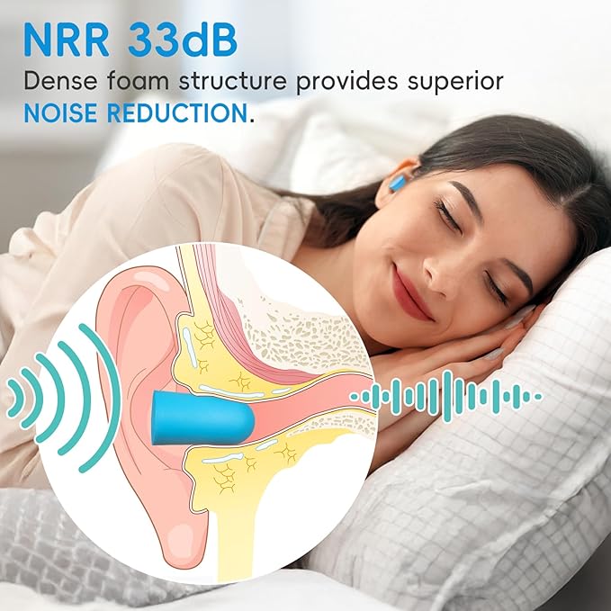 250 Pairs Foam Ear Plugs with 1 Clear Dispenser Holder, NRR 33dB Ear Plugs for Sleeping Noise Cancelling, Soft Earplugs for Noise Reduction Concerts Snoring Shooting Travel Ear Protection