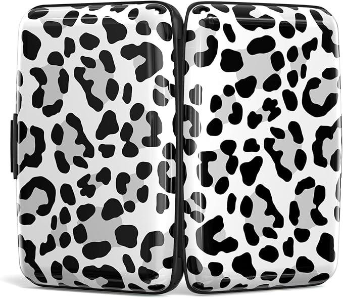 Credit Card Holder, Mini Aluminum Card Wallet RFID Blocking Slim Metal Hard Card Case for Women Men, White Leopard