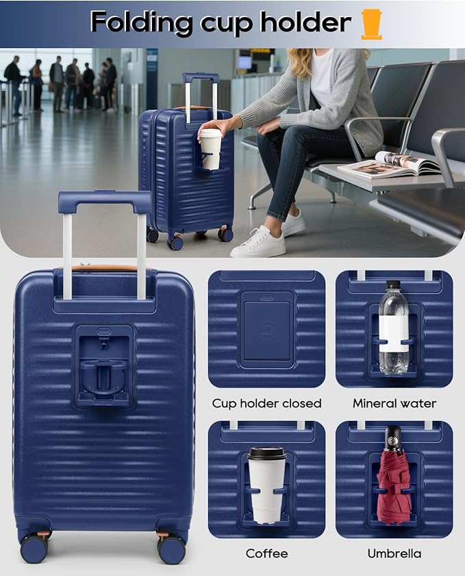 Joyway Carry on Luggage Airline Approved with Front Compartment and Cup Holder, 20 Inch Hard Shell Carry-on Suitcase with Spinner Wheels and TSA Lock for Women Men