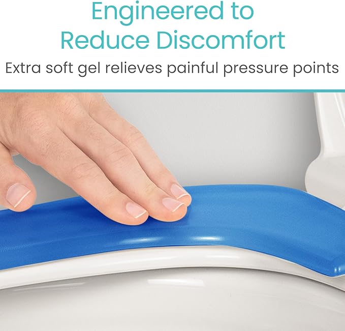 Vive Gel Toilet Seat Cushion Cover - Raised Padded Riser Cushion for Elongated, Standard, and Commode Chairs- Seat Warmer Pressure & Pain Relief Comfort- Adhesive Donut Pad for Elderly, Seniors (Blue)