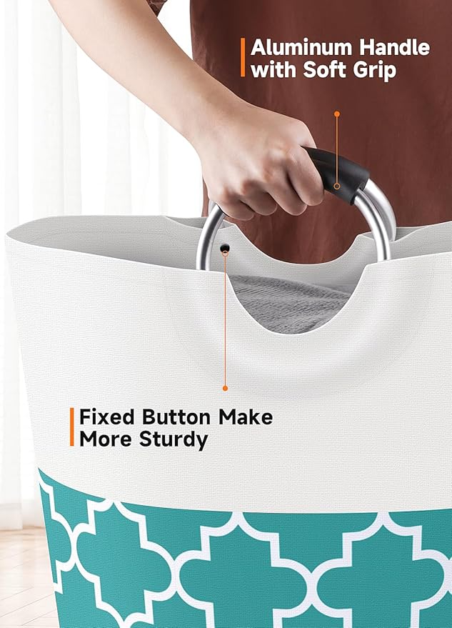 Large Laundry Basket Laundry Hamper Bag Washing Bin Clothes Bag Collapsible Tall with Handles Waterproof Travel Bathroom College Essentials Storage for College Dorm, Family (Green) 82L