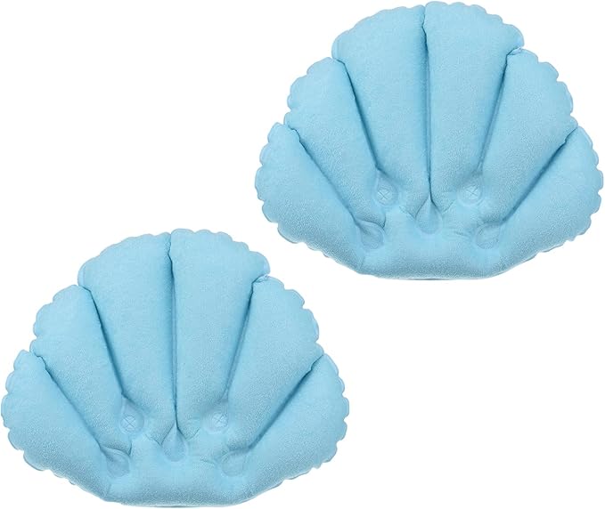 M METERXITY 2 Pack Inflatable Bath Pillow - Ultralight Inflatable Compressible Pillow with Suction Cups, Neck Support, Apply to Bathtub (Blue)
