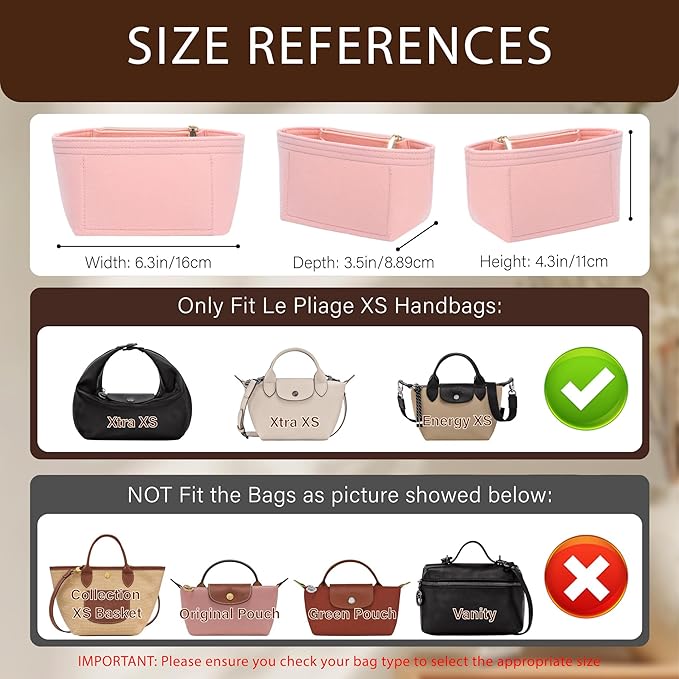 Premium Felt Purse Organizer Insert for Longchamp Le Pliage Energy/Xtra -XS, Zipper Long Champ Bag Organizer Insert with 4 Compartments