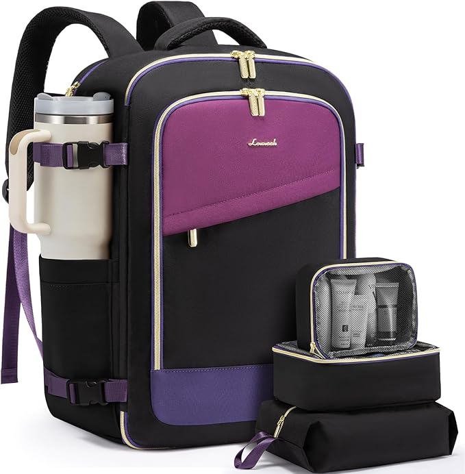 LOVEVOOK Travel Backpack for Women, 40L Carry On Backpack for Airplanes, Personal Item Bag for Airlines Fits 17 inch Laptop, TSA Approved Luggage with 3 Packing Cubes,Waterproof Weekender Gym Backpack