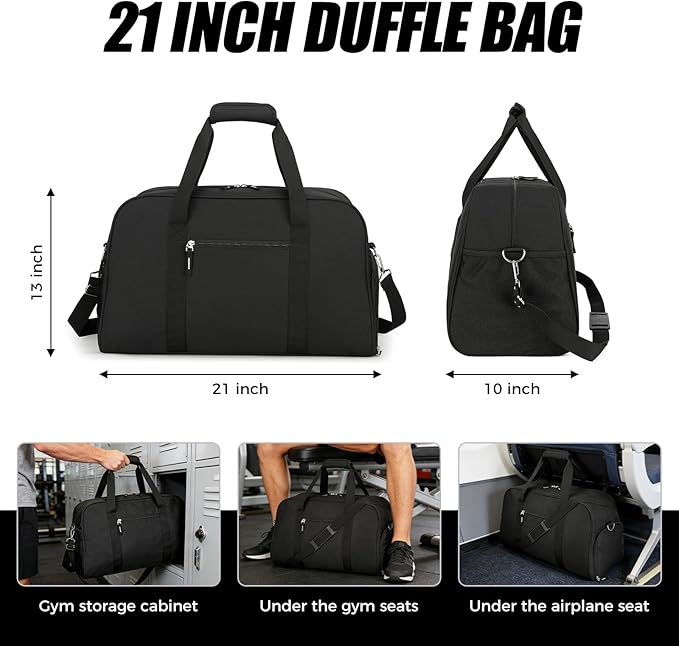 Searock 21 Inch Gym Bag with Shoe Compartment, Sports Duffle Bag for Travel, Carry On Duffel Bag, Weekender Overnight Bags for Men and Women Traveling, Black