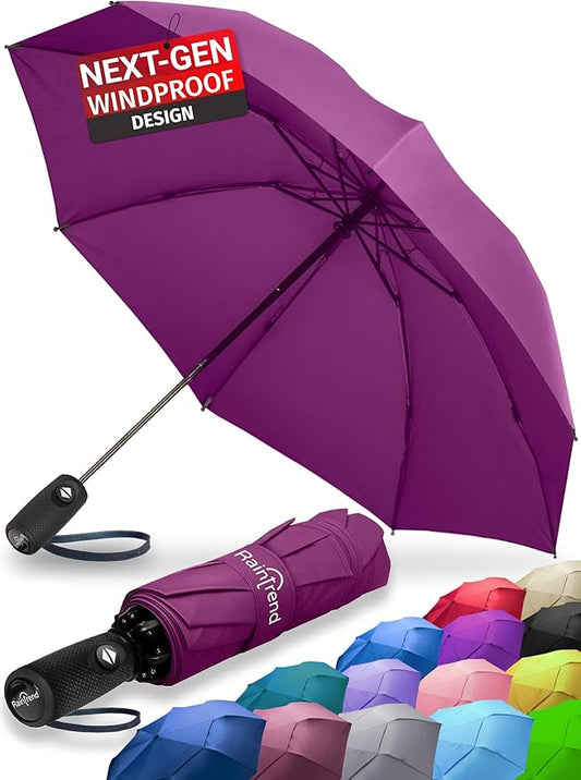 Raintrend Windproof Travel Umbrellas for Rain Automatic +10% Bigger Canopy Strong Frame Compact Folding Portable Umbrella for Women Men Backpack Purse