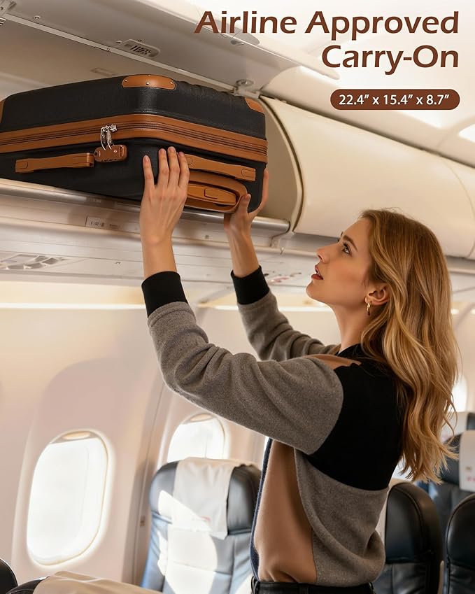 Coolife Carry On Luggage, Suitcase with Durable and Lightweight, carry on suitcase with ABS Hardshell, Dual Spinner Wheels, TSA Lock, and YKK Zipper (apricot black, S(20in)_carry on)