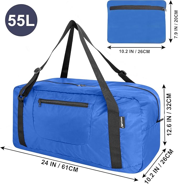 HOLYLUCK Foldable Travel Duffel Bag For Women & Men Luggage Great for Gym -55L, Blue