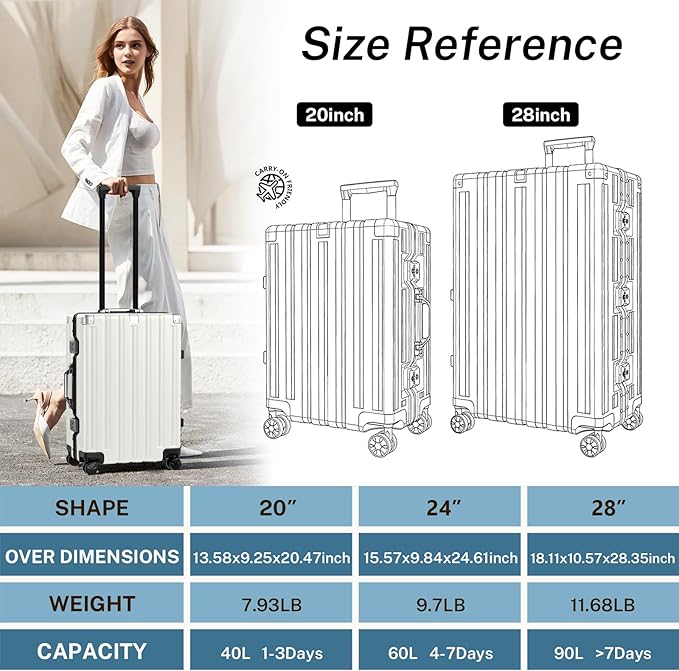 Krute Zipperless Luggage 24 Inch Aluminum Frame Suitcase with Spinner Wheels PC+ABS Hardide Checked Luggage TSA Approved