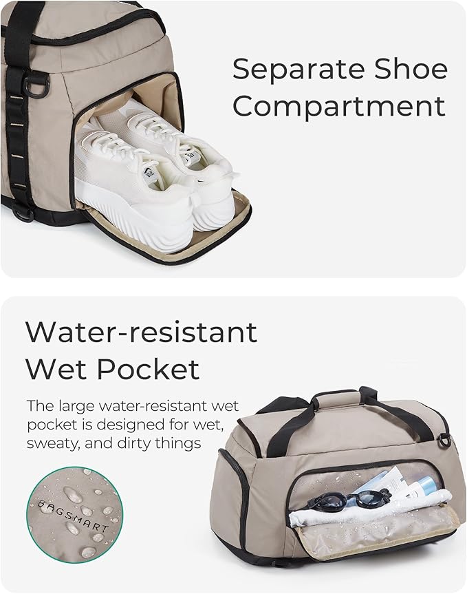 BAGSMART 4-IN-1 Gym Bag for Women Men, TSA Lightweight Duffle Bag for Travel with Shoe Compartment & Wet Pocket, 22L/30L/38L Tactical Backpack with 40oz Water Bottle Holder