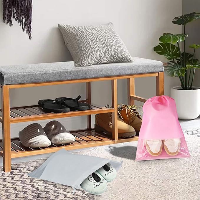 6 Pcs Travel Shoe Bags, ULIFEMALL Large Non-Woven Drawstring Shoes Storage Bag with Transparent Slot Clear Window Portable Waterproof Dustproof Shoes Pouch Packing Organizer for Men Women, Pink