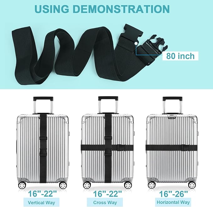 2Pcs Luggage Straps for Suitcase Travel Accessories TSA Approved, 80In Long Belts to Keep Your Suitcase Secure, Adjustable Bag Straps with Quick-Release Buckle for Travel Bag Closure, Yellow