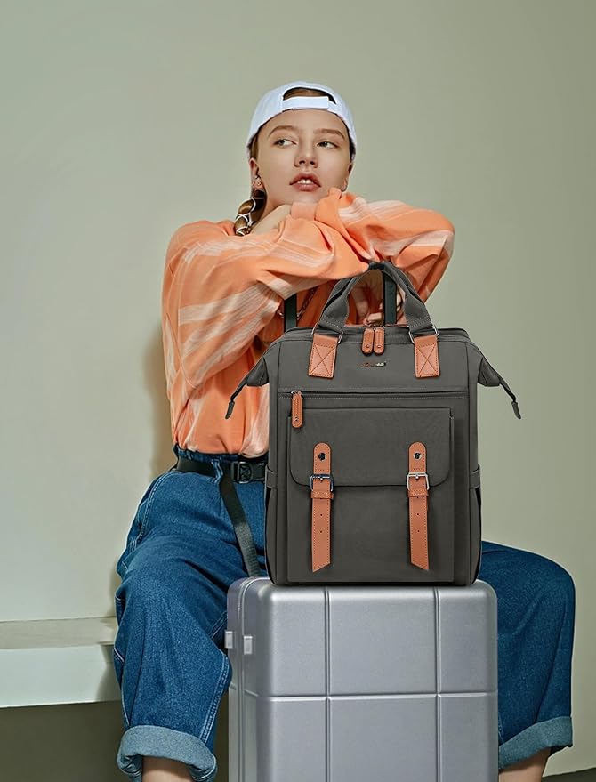 LOVEVOOK Laptop Backpack, Travel Bag with 17.3 inch Laptop Compartment, Water Resistant Teacher Nurse Doctor Work Bag, Anti-theft Daypack, Dark Grey Brown