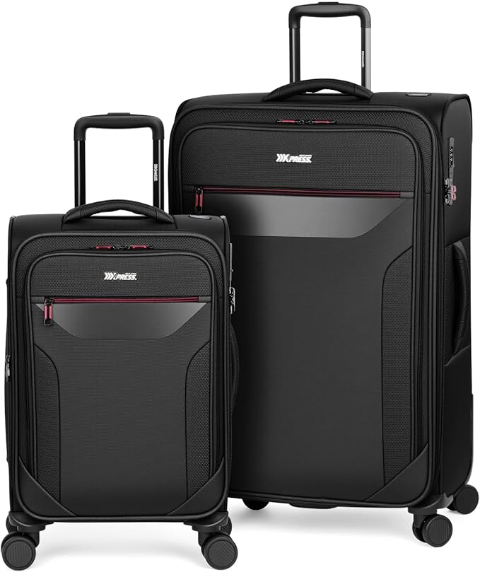 2PCS Set（22in/32in）Softside Luggage Sets w/ Spinner Wheels,Expandable 20% Luggage w/TSA LOCK,Upright Spinner Softshell,Lightweight Durable Rolling Travel Luggage Set for Men/Women（Black,22in/32in）