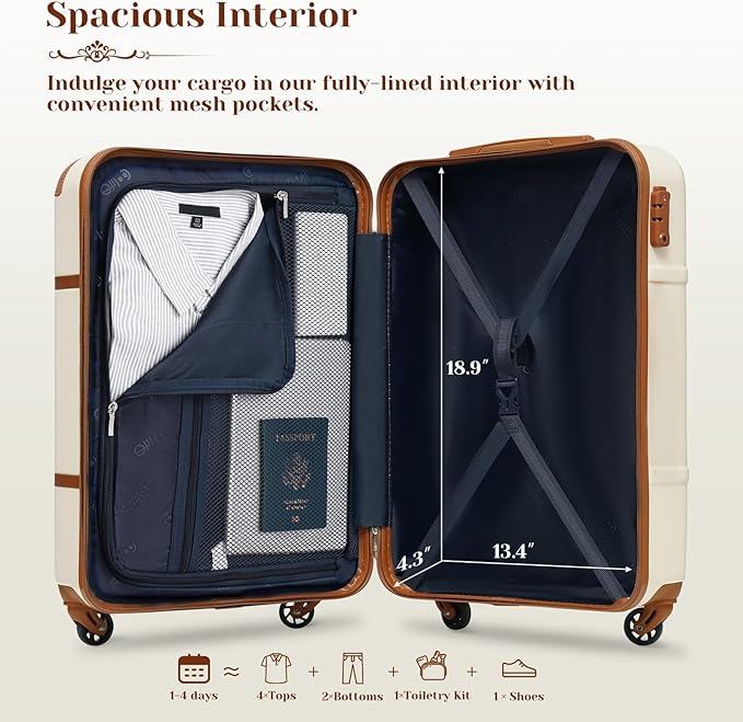 Coolife Luggage Set 3 Piece Suitcase Set Carry On Luggage PC Hardside Luggage TSA Lock Spinner Wheels Telescopic Handle