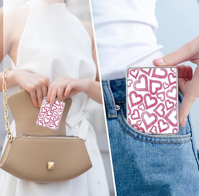 Pocket Mirror, Small Travel Mirror with Magnification, Portable Double-Sided Magnifying Cosmetic Mirror for Daily (Love)