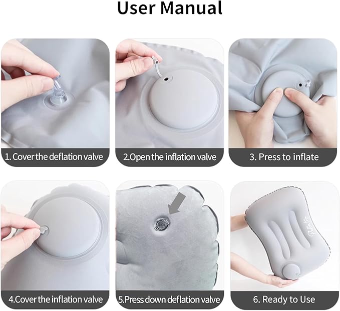 Ultralight Inflatable Travel Pillow Press to Inflate Compressible Neck and Lumbar Support While Camping Driving Sleeping Dark Blue