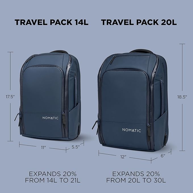 NOMATIC 20L Travel Pack - Mens Travel Backpack - Expandable to 30L - Water Resistant Daypack - TSA-Ready - Lightweight Business Traveling Backpack for Men - 16" Laptop Compartment