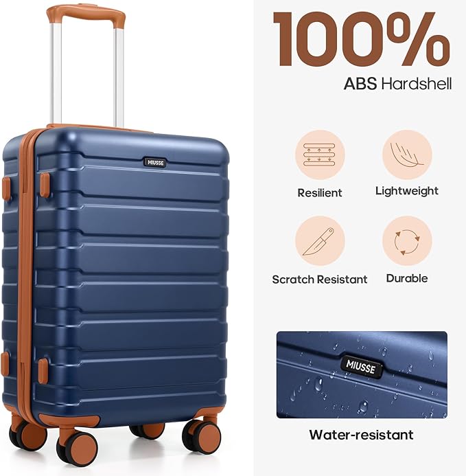 Luggage Sets 3 Piece, 20 Inch Hardshell Carry On Luggage 22x14x9 Airline Approved, Suitcase with TSA Locks & YKK Zippers, Carry On Suitcase with Wheels for Men & Women Travel