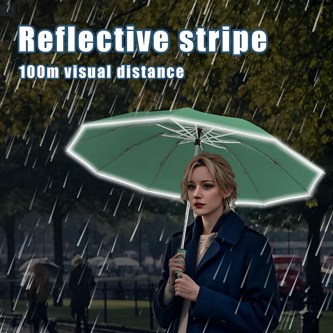 Fogkey Large Windproof Travel Umbrella, Portable Reverse Folding Car Umbrella, Compact Inverted Design with Waterproof Canopy, Automatic, 10 Durable Ribs, 45.6/13 Inch, Fits Backpack