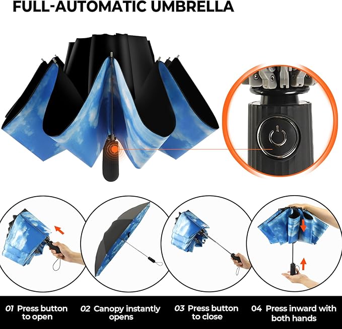ZDSSM Compact Inverted Travel Umbrella, Automatic Open Close, 9-Rib 46 Inch Windproof Umbrella, Waterproof UPF 50+, Portable Umbrellas for Men, Women, Travel, and Daily Use