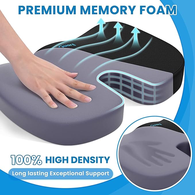 TushGuard Seat Cushion for Office Chair Memory Foam Non-Slip Cushion Back, Relief Chair Pad, Butt Pillow for Office, Car, Computer Desk, Black, X-Large