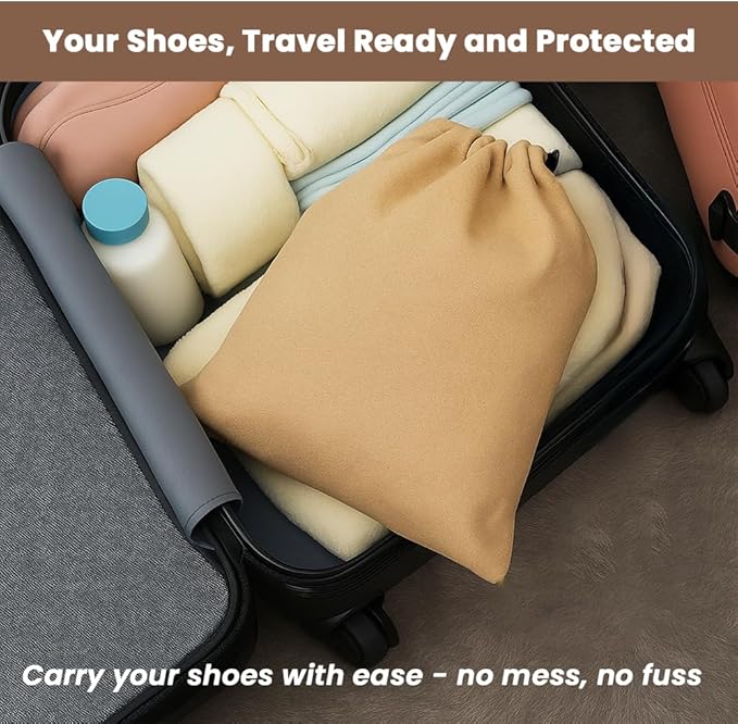LFH Cotton Rich Shoe Storage Bags with Drawstring, Dustproof Breathable Reusable Organizer, Perfect For Travel, Dorm, Hotel, College, Gym, Easy to Carry, Machine Washable 8"x17" (Pack of 6) - Beige
