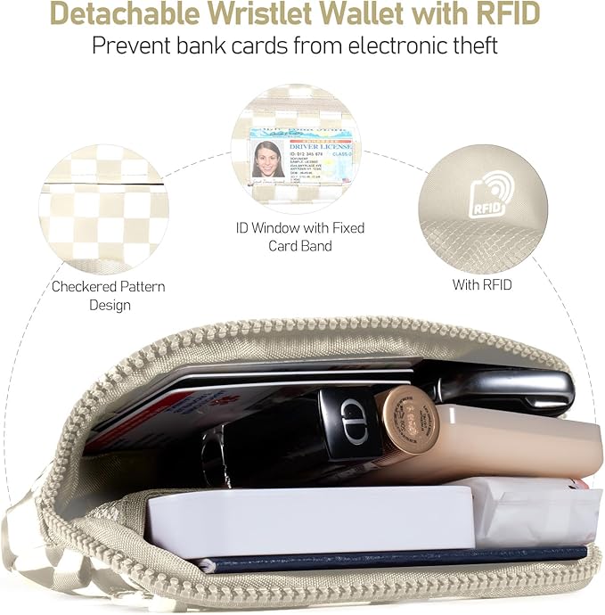 Tiostep Clip and Go Strap for Phone with Wallet Crossbody Phone Lanyard and Detachable Checkered Bag with ID Window and RFID Pouch for Daily Travel.