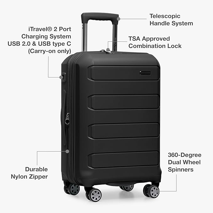 Traveler's Choice Pagosa Hardshell Expandable Luggage with Spinner Wheels, Black, 30-Inch Large
