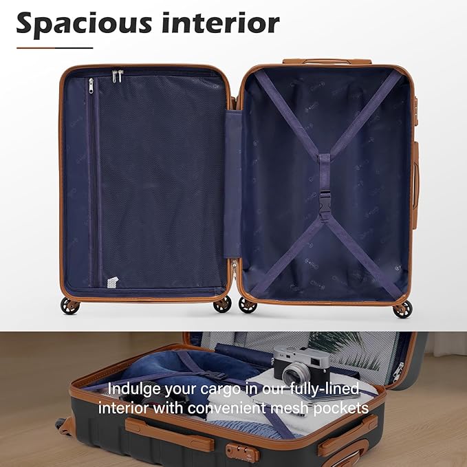Coolife Luggage 3 Piece Set, Lightweight Durable Hardshell Suitcase set with 360° Spinner Wheels, TSA-approved Lock, Checked Family Travel Luggage sets, 16/20/24/28 Inch, Orange