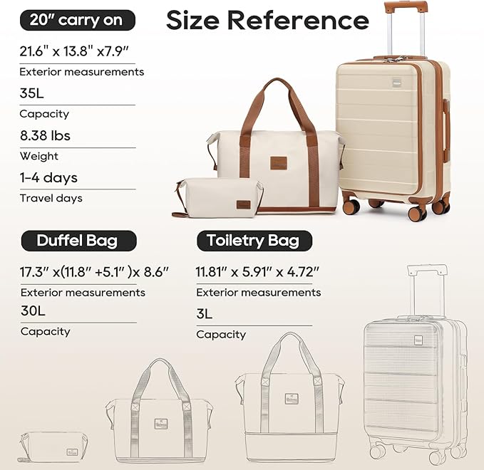 imiomo Carry on Luggage Airline Approved with Front Pocket and USB Port, Hard Shell 20 Inch Travel Carry-on Suitcase with Spinner Wheels and TSA Lock, White