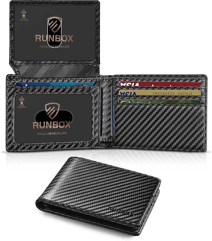 RUNBOX Wallet for Men Slim Rfid Leather 2 ID Window With Gift Box | Slim, Rfid, 2 ID Window, With Gift Box, Slim, Rfid