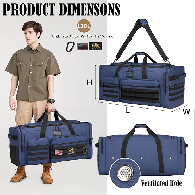 Extra Large Duffle Bag for Men, Heavy Duty Duffle Bag for Travel, Large Sports Gym Equipment Bag for Hockey Football Soccer Baseball Basketball & Team training (Blue)