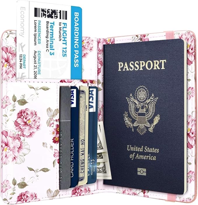 Passport Holder Cover Travel RFID Blocking Passport Cover Cute Slim Passport Wallet with Elastic Band for Women