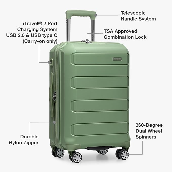 Traveler's Choice Pagosa Hardshell Expandable Luggage with Spinner Wheels, Green, 26-Inch Medium
