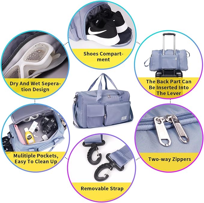 FIORETTO Women's Gym Duffle Bag with Shoes Compartment, 30L Capacity, Ideal for Travel, Gym, Sports, Duffel, Weekender
