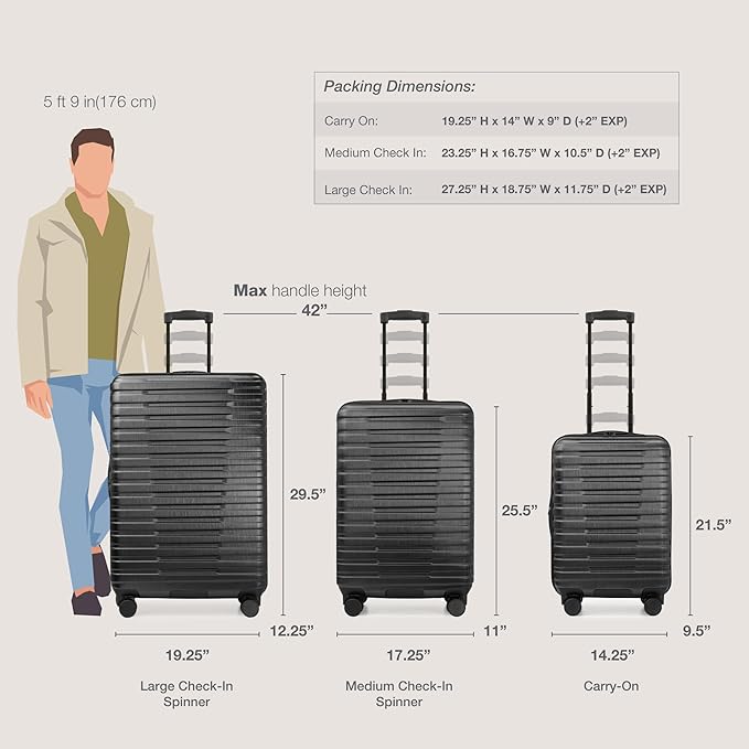 U.S. Traveler Boren Expandable Hardside Rugged Travel Luggage with 8 Spinner Wheels, Black, Checked-Medium 26-Inch