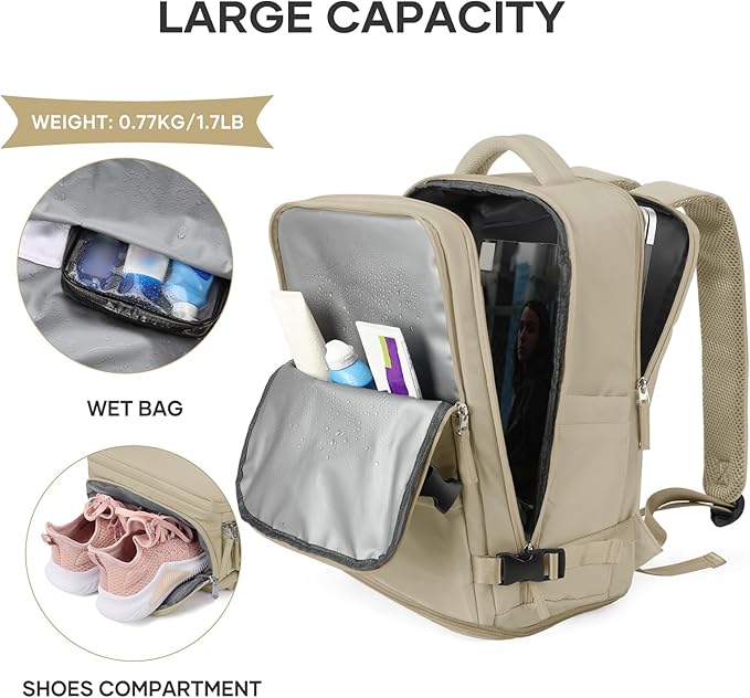 coowoz Travel Backpack For Women Men,Carry On Backpack,Hiking Backpack Waterproof Outdoor Sports Rucksack Casual Daypack travel essentials（Khaki）
