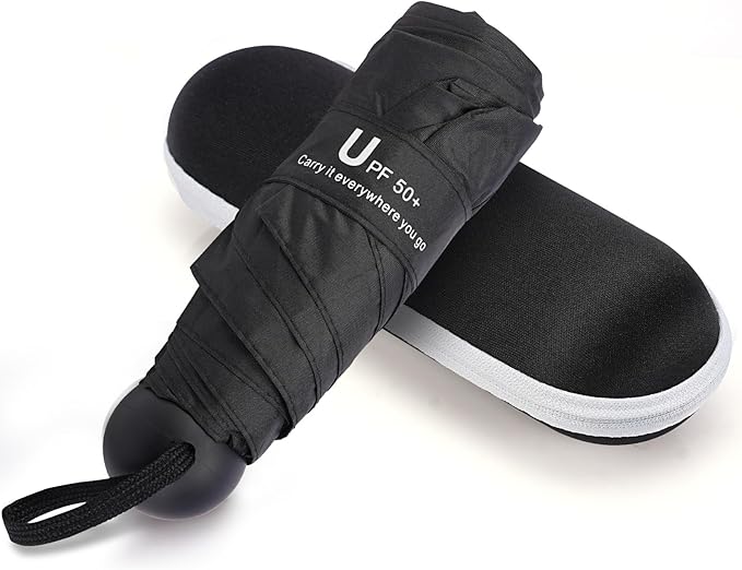 Mini Umbrella for Travel, Compact Folding Umbrella with Case, Lightweight 0.45lb Small Pocket for Backpack and Purse, Rain and Sun Protection - UPF 50+ Windproof Travel Umbrella Compact Mini for Outdoor Use