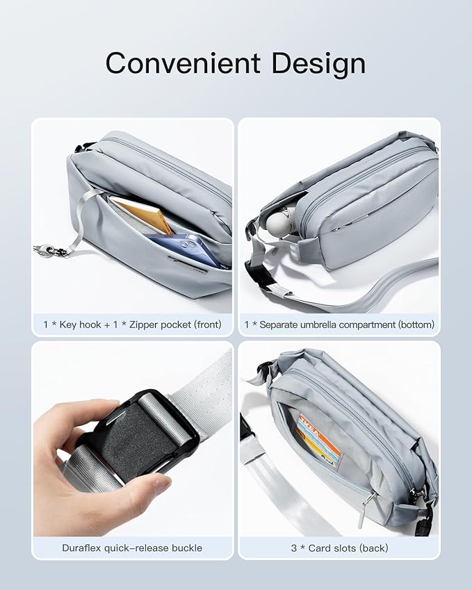 Inateck Sling Bag X, Multi-pocket Crossbody Shoulder Chest Bag with Adjustable Shoulder Strap, Water-resistant Waist Fanny Pack for Men, Women, Travel, Daily Use, Cycling, Hiking, Gray Blue, Large