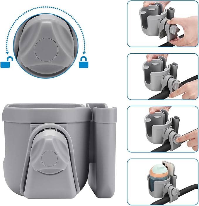Accmor Stroller Cup Holder with Phone Holder, Bike Cup Holder, Universal Cup Holder for Uppababy Nuna Doona Strollers, 2-in-1 Cup Phone Holder for Stroller Bike Wheelchair Walker Accessory